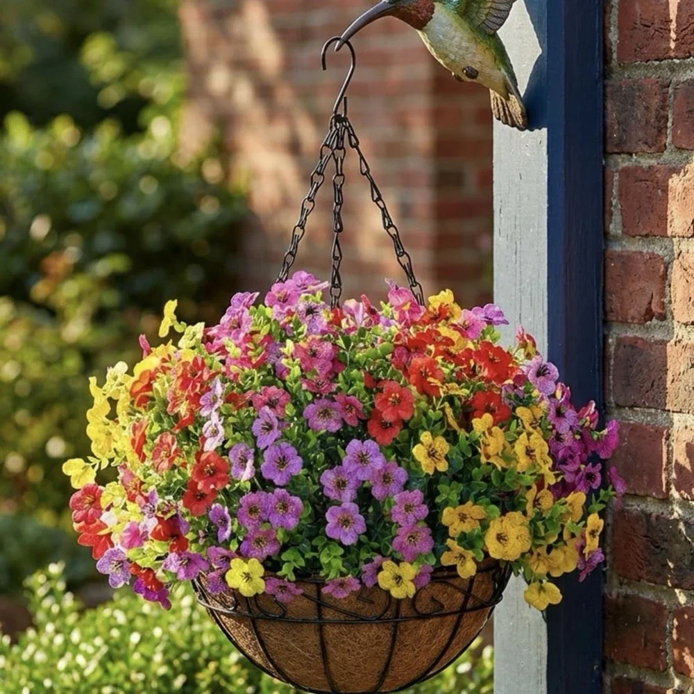 Artificial Faux Fake Hanging Flowers Plants Basket for Summer Outdoor outside